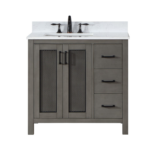 Hadiya 36" Single Bathroom Vanity Set in Gray Pine with Aosta White Engineered Stone Countertop without Mirror