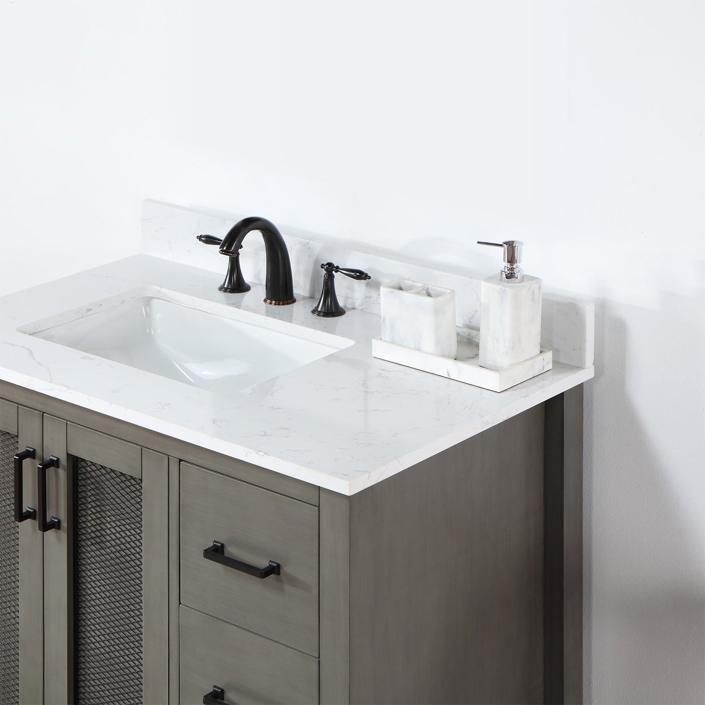 Hadiya 36" Single Bathroom Vanity Set in Gray Pine with Aosta White Engineered Stone Countertop without Mirror