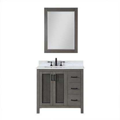 Hadiya 36" Single Bathroom Vanity Set in Gray Pine with Aosta White Engineered Stone Countertop with Mirror