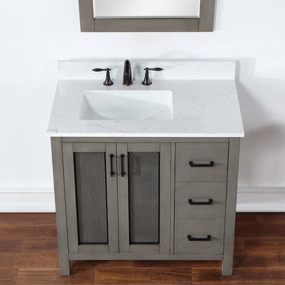 Hadiya 36" Single Bathroom Vanity Set in Gray Pine with Aosta White Engineered Stone Countertop with Mirror