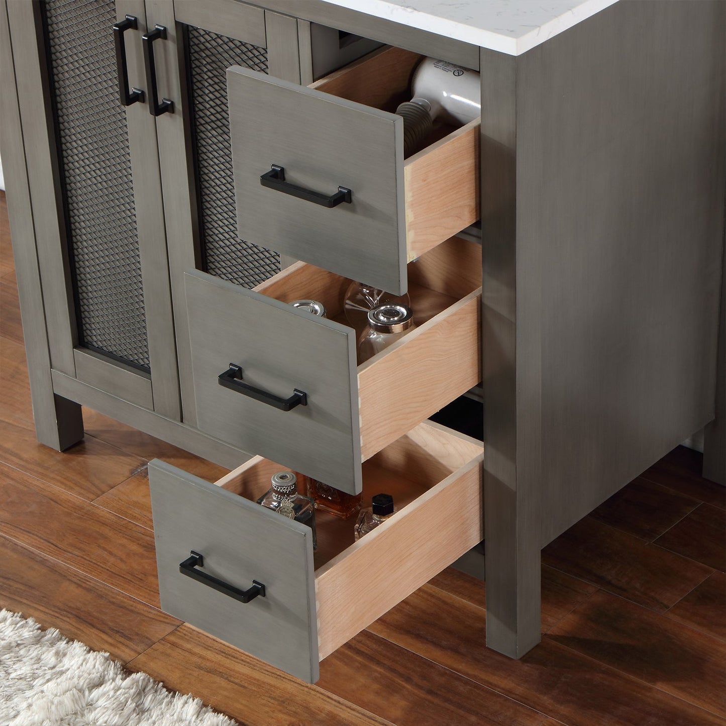 Hadiya 36" Single Bathroom Vanity Set in Gray Pine with Aosta White Engineered Stone Countertop with Mirror