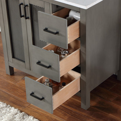 Hadiya 36" Single Bathroom Vanity Set in Gray Pine with Aosta White Engineered Stone Countertop with Mirror