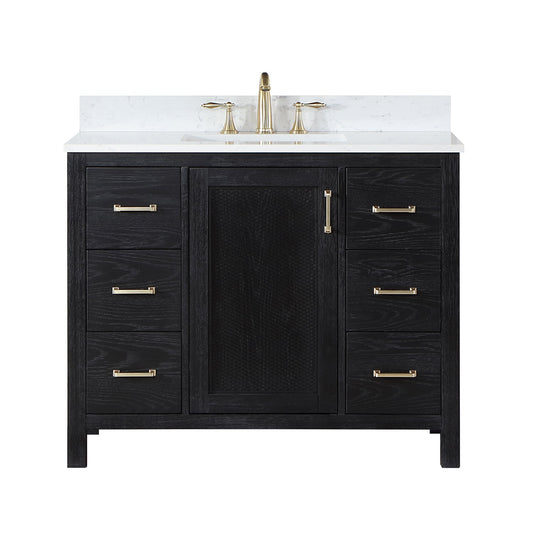 Hadiya 42" Single Bathroom Vanity Set in Black Oak with Aosta White Engineered Stone Countertop without Mirror