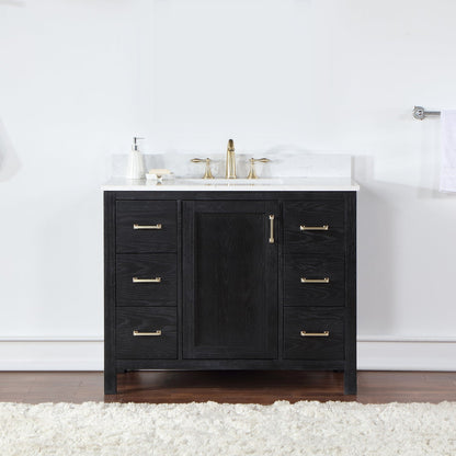 Hadiya 42" Single Bathroom Vanity Set in Black Oak with Aosta White Engineered Stone Countertop without Mirror