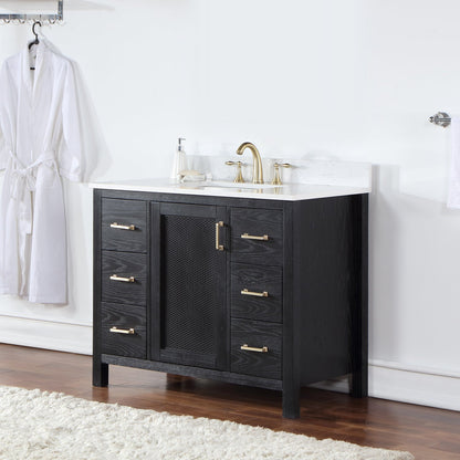 Hadiya 42" Single Bathroom Vanity Set in Black Oak with Aosta White Engineered Stone Countertop without Mirror