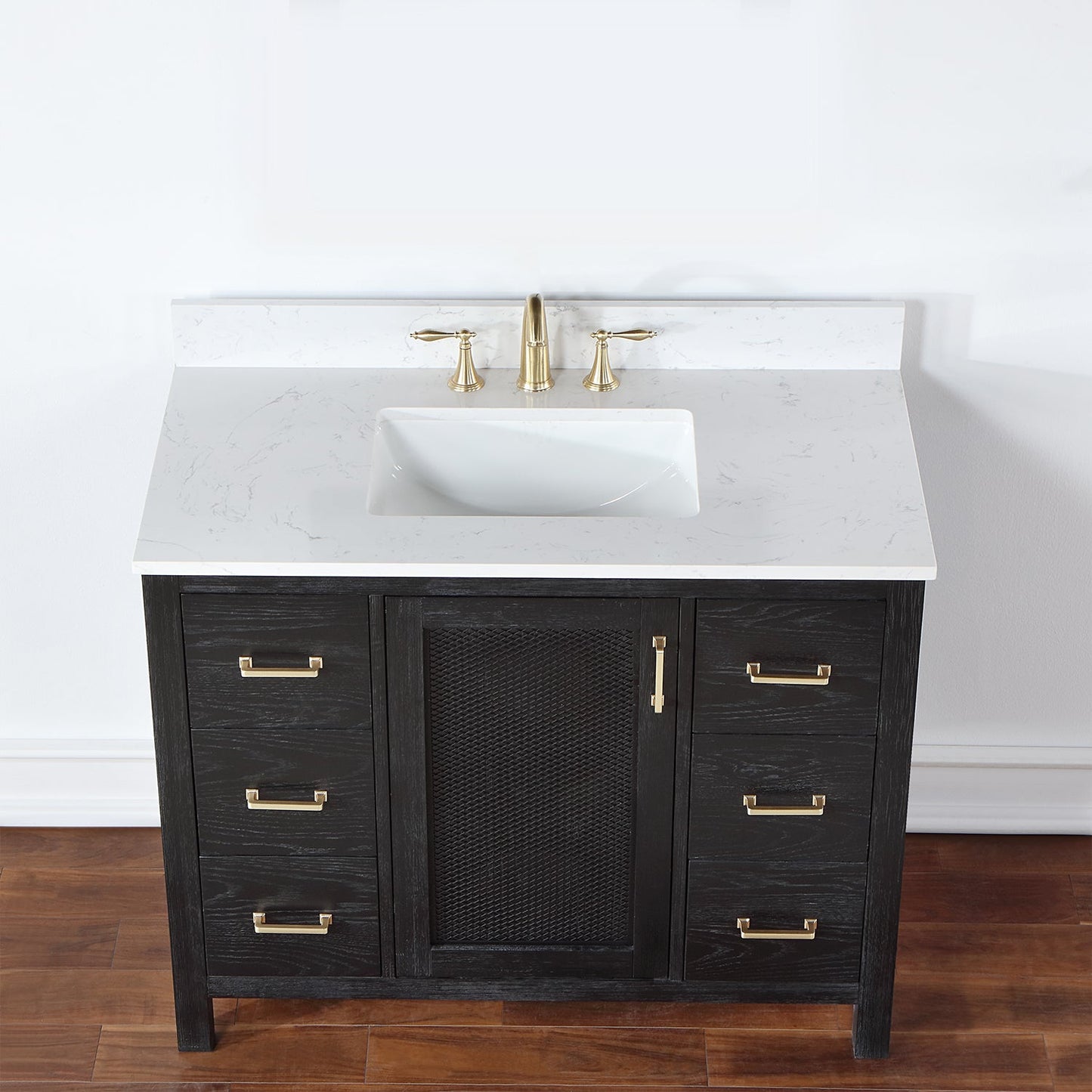 Hadiya 42" Single Bathroom Vanity Set in Black Oak with Aosta White Engineered Stone Countertop without Mirror
