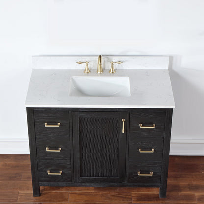 Hadiya 42" Single Bathroom Vanity Set in Black Oak with Aosta White Engineered Stone Countertop without Mirror