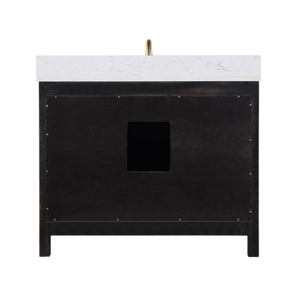 Hadiya 42" Single Bathroom Vanity Set in Black Oak with Aosta White Engineered Stone Countertop without Mirror