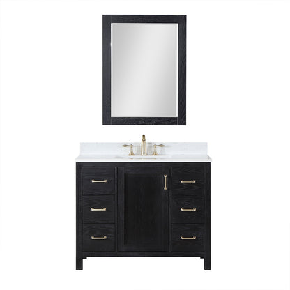 Hadiya 42" Single Bathroom Vanity Set in Black Oak with Aosta White Engineered Stone Countertop with Mirror