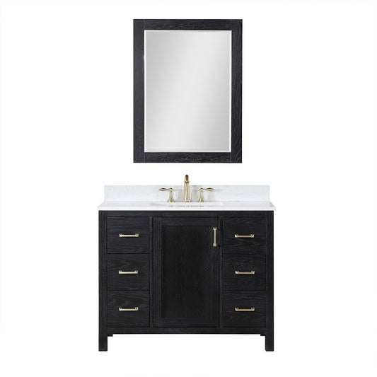 Hadiya 42" Single Bathroom Vanity Set in Black Oak with Aosta White Engineered Stone Countertop with Mirror
