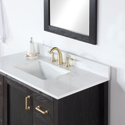 Hadiya 42" Single Bathroom Vanity Set in Black Oak with Aosta White Engineered Stone Countertop with Mirror