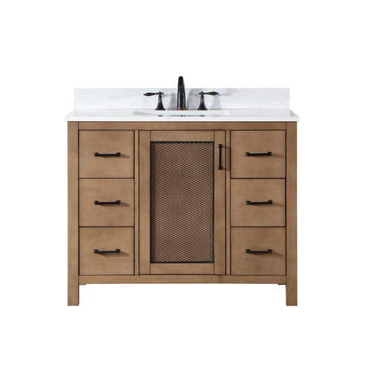 Hadiya 42" Single Bathroom Vanity Set in Brown Pine with Aosta White Engineered Stone Countertop without Mirror