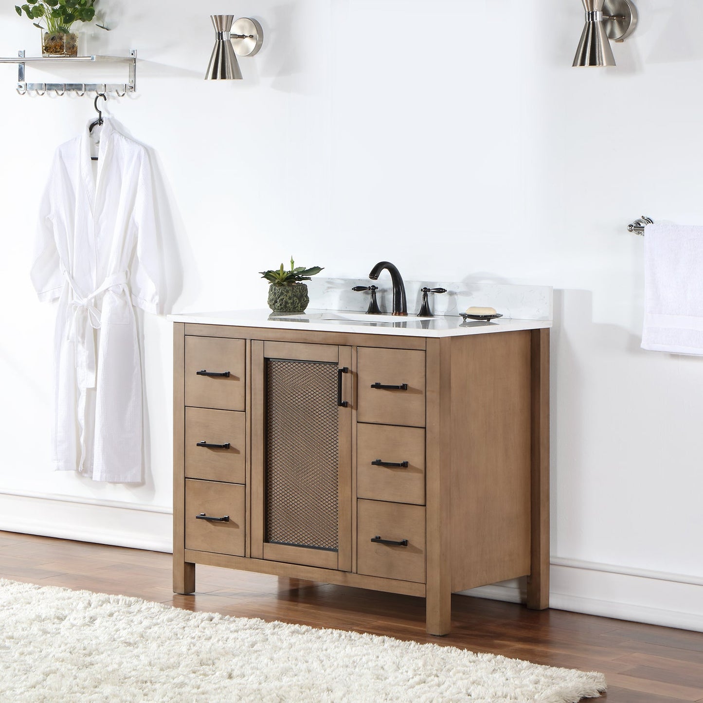 Hadiya 42" Single Bathroom Vanity Set in Brown Pine with Aosta White Engineered Stone Countertop without Mirror
