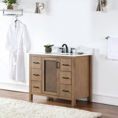 Hadiya 42" Single Bathroom Vanity Set in Brown Pine with Aosta White Engineered Stone Countertop without Mirror