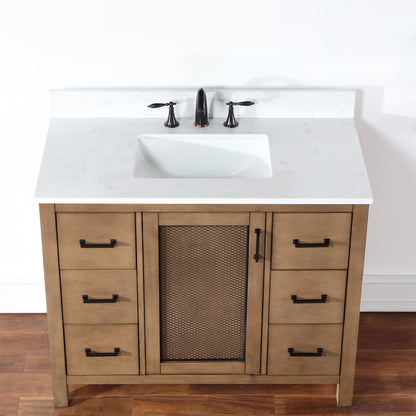 Hadiya 42" Single Bathroom Vanity Set in Brown Pine with Aosta White Engineered Stone Countertop without Mirror