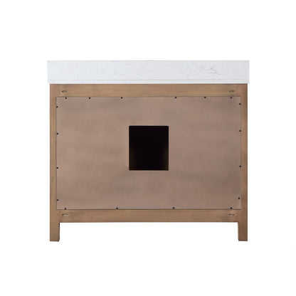 Hadiya 42" Single Bathroom Vanity Set in Brown Pine with Aosta White Engineered Stone Countertop without Mirror
