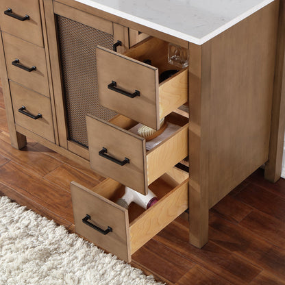 Hadiya 42" Single Bathroom Vanity Set in Brown Pine with Aosta White Engineered Stone Countertop with Mirror