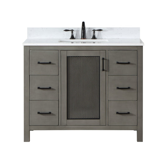 Hadiya 42" Single Bathroom Vanity Set in Gray Pine with Aosta White Engineered Stone Countertop without Mirror