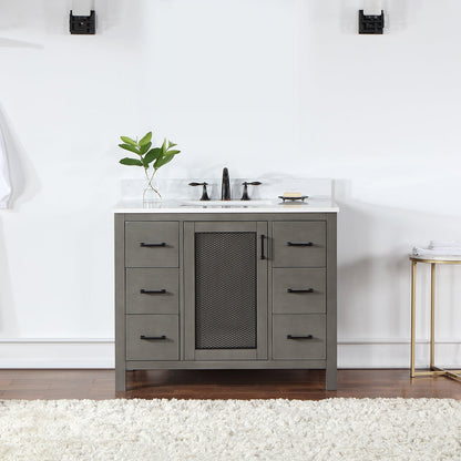 Hadiya 42" Single Bathroom Vanity Set in Gray Pine with Aosta White Engineered Stone Countertop without Mirror