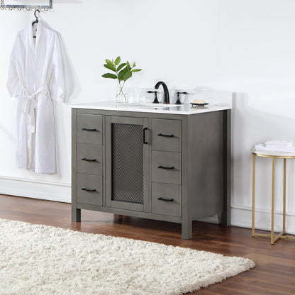 Hadiya 42" Single Bathroom Vanity Set in Gray Pine with Aosta White Engineered Stone Countertop without Mirror