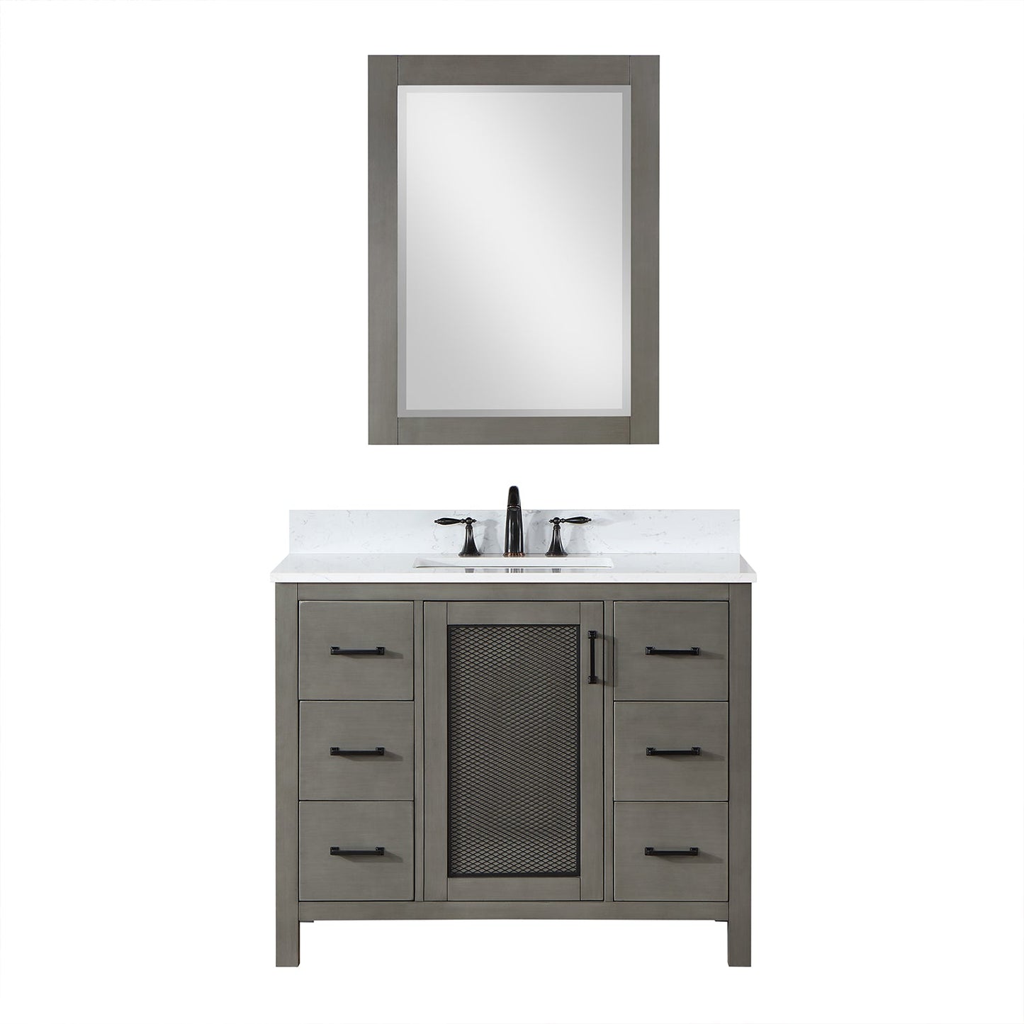 Hadiya 42" Single Bathroom Vanity Set in Gray Pine with Aosta White Engineered Stone Countertop with Mirror
