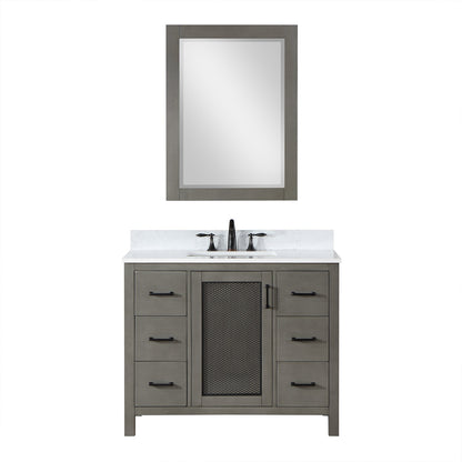 Hadiya 42" Single Bathroom Vanity Set in Gray Pine with Aosta White Engineered Stone Countertop with Mirror