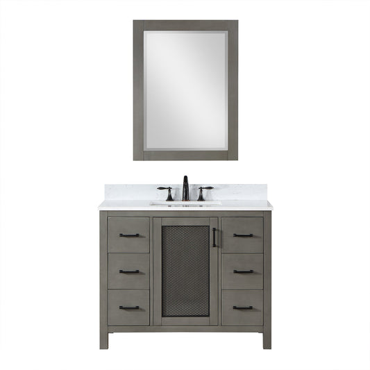 Hadiya 42" Single Bathroom Vanity Set in Gray Pine with Aosta White Engineered Stone Countertop with Mirror