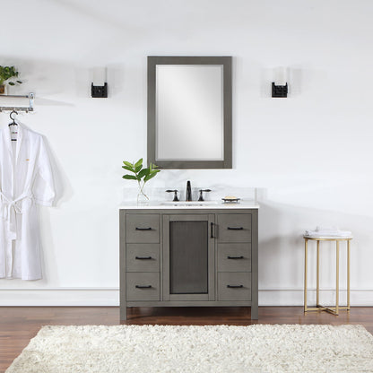 Hadiya 42" Single Bathroom Vanity Set in Gray Pine with Aosta White Engineered Stone Countertop with Mirror