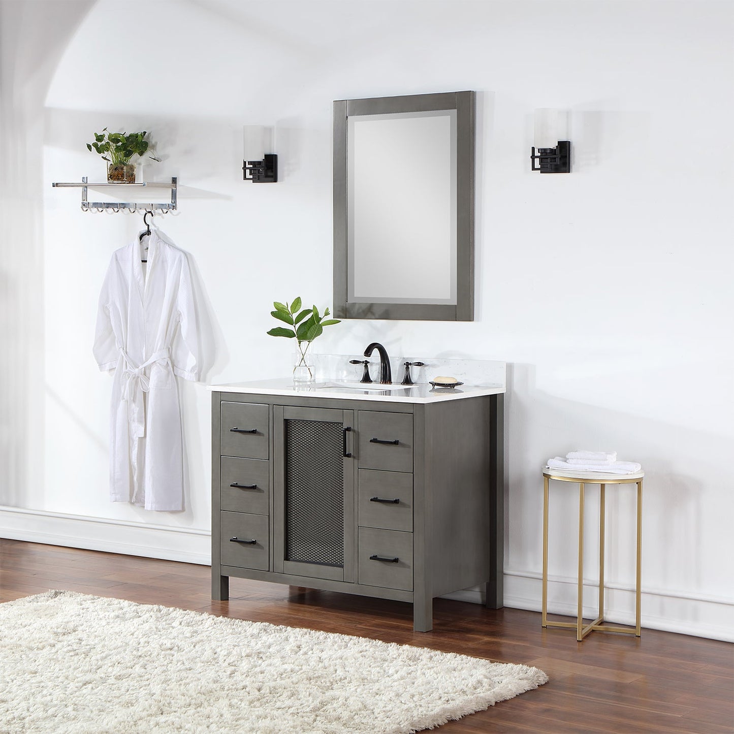 Hadiya 42" Single Bathroom Vanity Set in Gray Pine with Aosta White Engineered Stone Countertop with Mirror