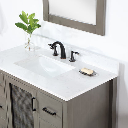 Hadiya 42" Single Bathroom Vanity Set in Gray Pine with Aosta White Engineered Stone Countertop with Mirror