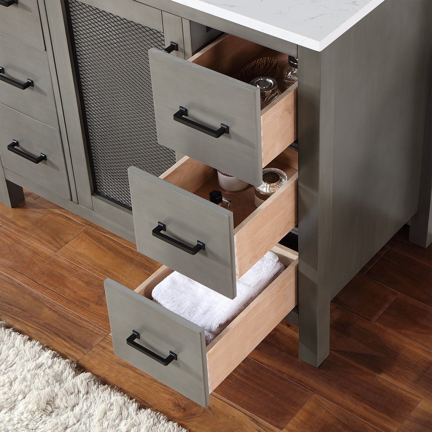 Hadiya 42" Single Bathroom Vanity Set in Gray Pine with Aosta White Engineered Stone Countertop with Mirror