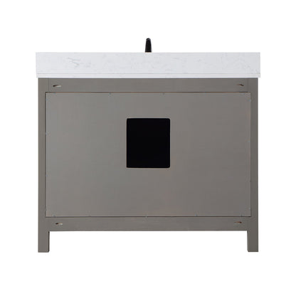Hadiya 42" Single Bathroom Vanity Set in Gray Pine with Aosta White Engineered Stone Countertop with Mirror
