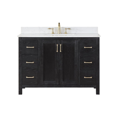 Hadiya 48" Single Bathroom Vanity Set in Black Oak with Aosta White Engineered Stone Countertop without Mirror
