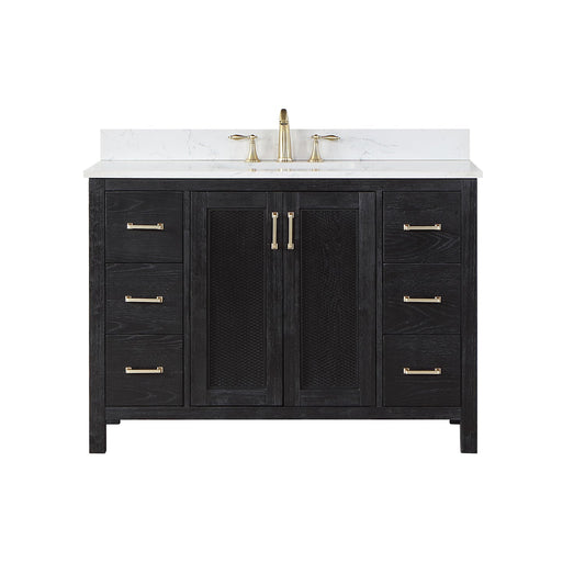 Hadiya 48" Single Bathroom Vanity Set in Black Oak with Aosta White Engineered Stone Countertop without Mirror