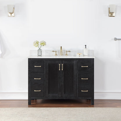 Hadiya 48" Single Bathroom Vanity Set in Black Oak with Aosta White Engineered Stone Countertop without Mirror