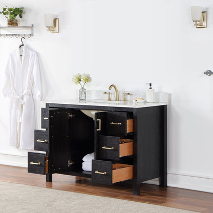 Hadiya 48" Single Bathroom Vanity Set in Black Oak with Aosta White Engineered Stone Countertop without Mirror