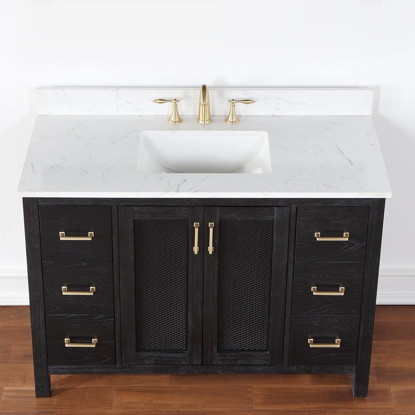 Hadiya 48" Single Bathroom Vanity Set in Black Oak with Aosta White Engineered Stone Countertop without Mirror