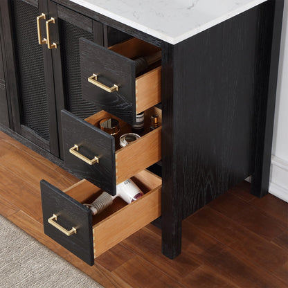 Hadiya 48" Single Bathroom Vanity Set in Black Oak with Aosta White Engineered Stone Countertop without Mirror
