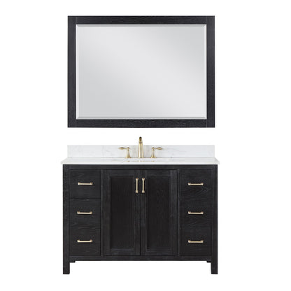 Hadiya 48" Single Bathroom Vanity Set in Black Oak with Aosta White Engineered Stone Countertop with Mirror