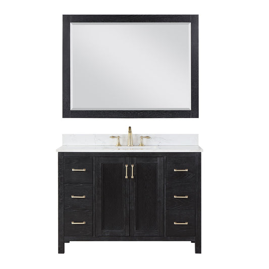 Hadiya 48" Single Bathroom Vanity Set in Black Oak with Aosta White Engineered Stone Countertop with Mirror