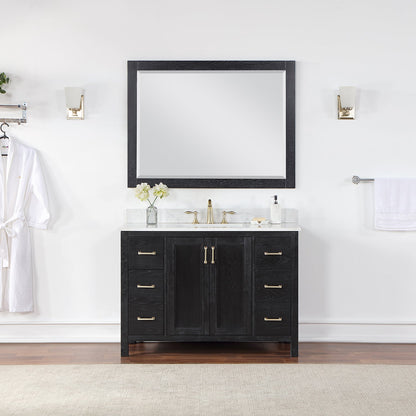 Hadiya 48" Single Bathroom Vanity Set in Black Oak with Aosta White Engineered Stone Countertop with Mirror