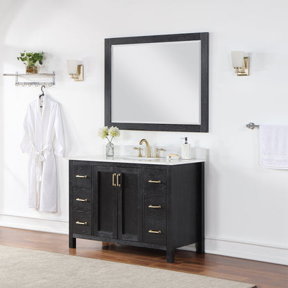 Hadiya 48" Single Bathroom Vanity Set in Black Oak with Aosta White Engineered Stone Countertop with Mirror