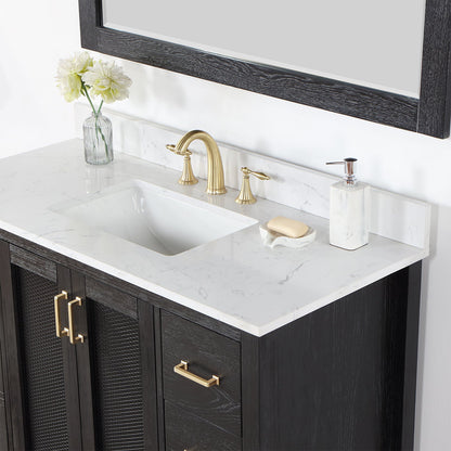 Hadiya 48" Single Bathroom Vanity Set in Black Oak with Aosta White Engineered Stone Countertop with Mirror