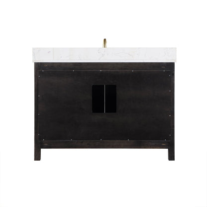 Hadiya 48" Single Bathroom Vanity Set in Black Oak with Aosta White Engineered Stone Countertop with Mirror