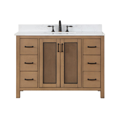 Hadiya 48" Single Bathroom Vanity Set in Brown Pine with Aosta White Engineered Stone Countertop without Mirror