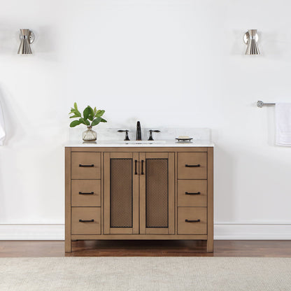 Hadiya 48" Single Bathroom Vanity Set in Brown Pine with Aosta White Engineered Stone Countertop without Mirror