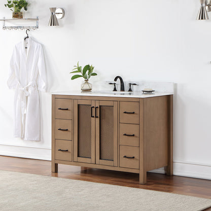 Hadiya 48" Single Bathroom Vanity Set in Brown Pine with Aosta White Engineered Stone Countertop without Mirror