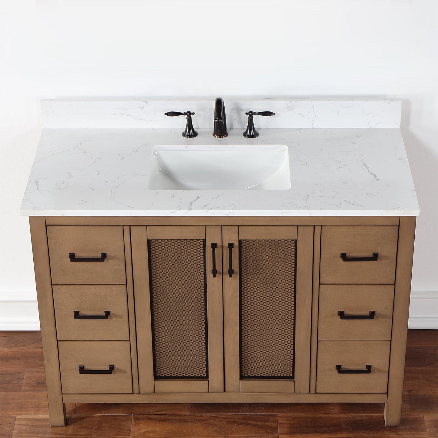 Hadiya 48" Single Bathroom Vanity Set in Brown Pine with Aosta White Engineered Stone Countertop without Mirror