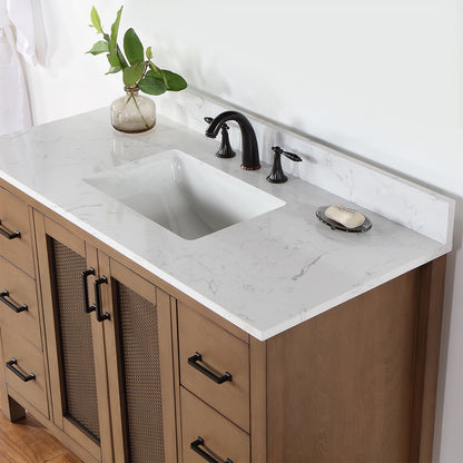 Hadiya 48" Single Bathroom Vanity Set in Brown Pine with Aosta White Engineered Stone Countertop without Mirror