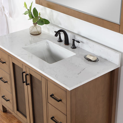 Hadiya 48" Single Bathroom Vanity Set in Brown Pine with Aosta White Engineered Stone Countertop with Mirror